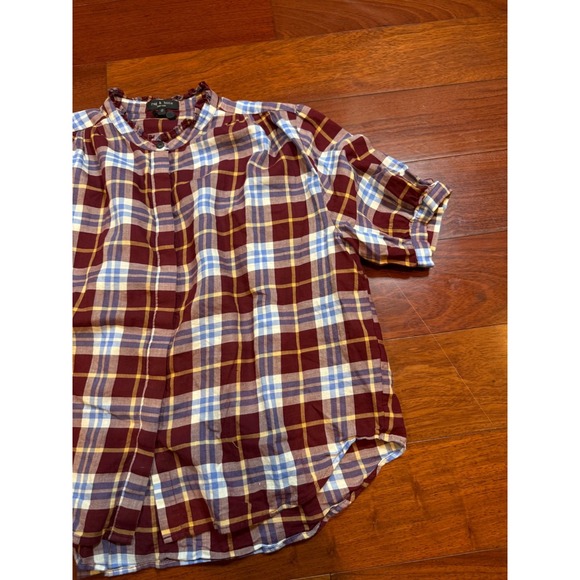 Rag & Bone Plaid Shirt Ruffle Neck Accordion Pleated Back Preppy | Womens Medium - Picture 4 of 14
